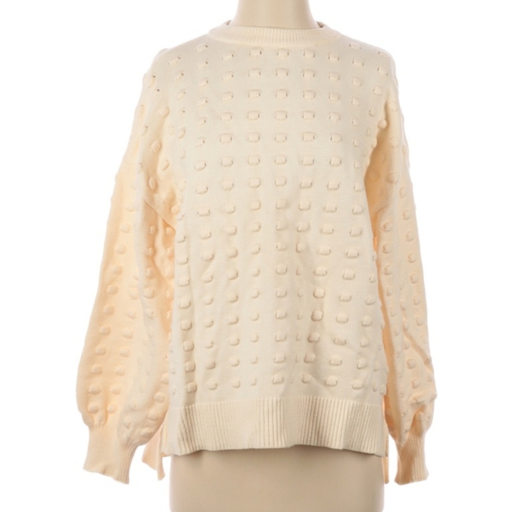 She + Sky Pullover Sweater, White/Cream, Size Small